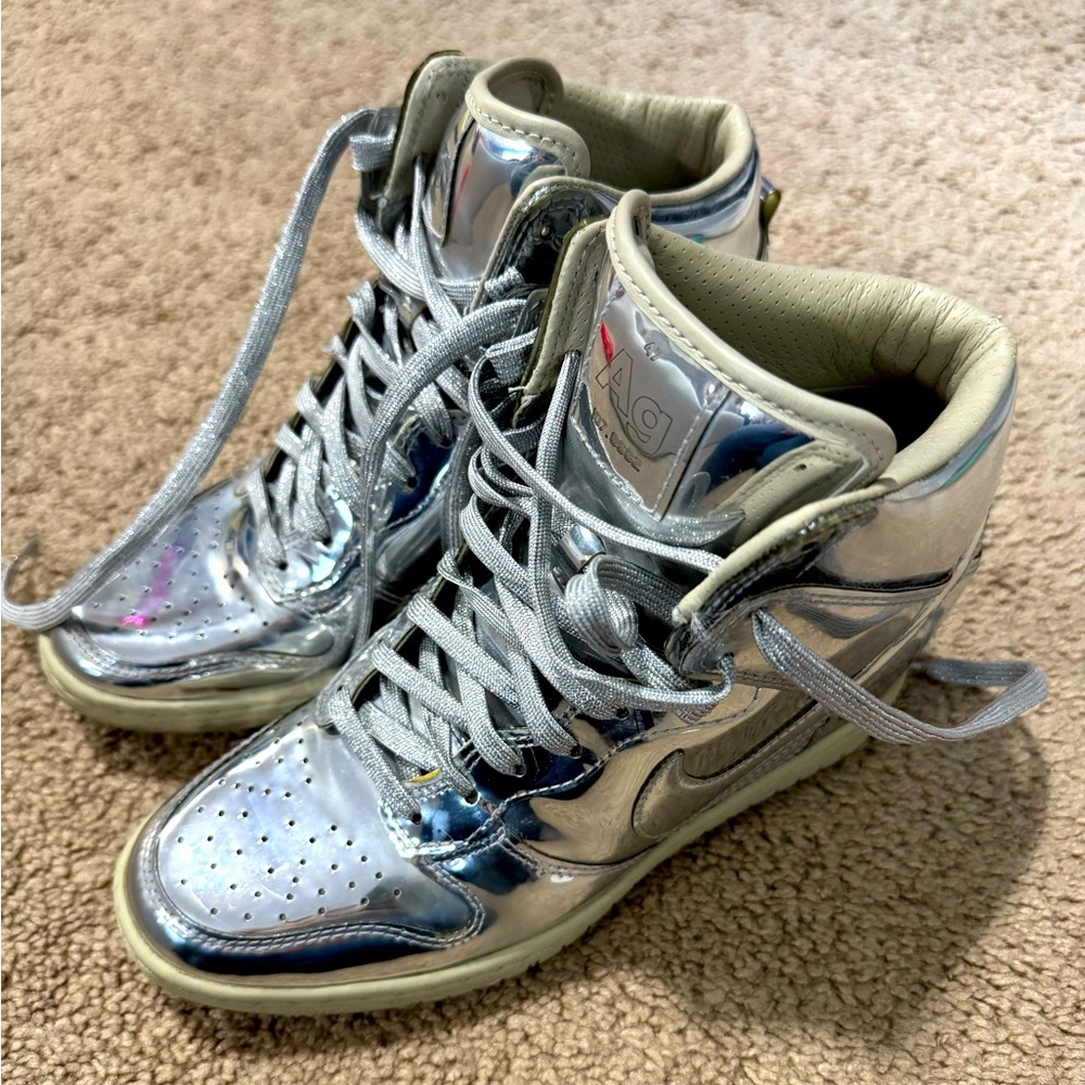 Nike Dunk Sky Hi silver hidden heel sneaker shoes size 7.5